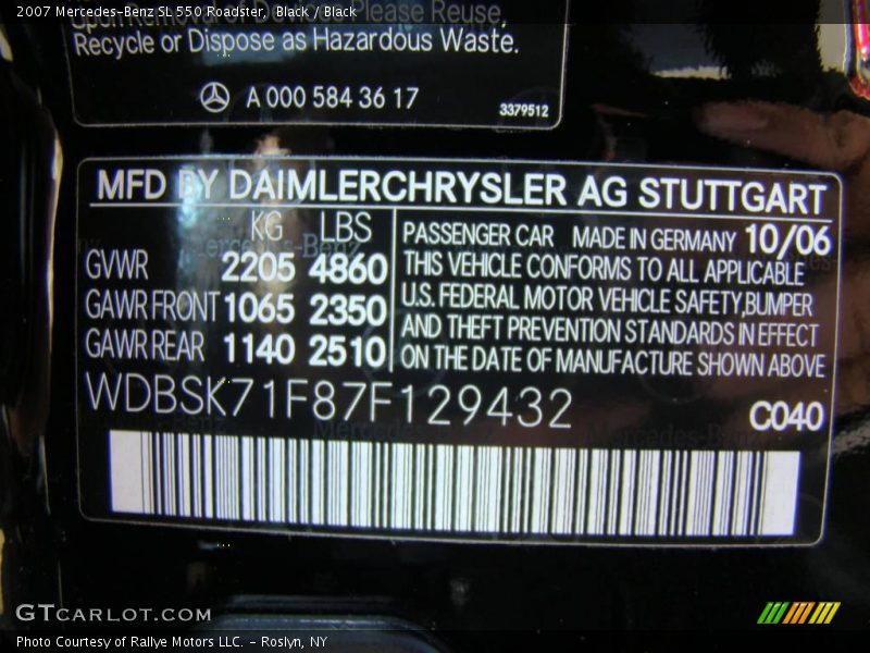Black / Black 2007 Mercedes-Benz SL 550 Roadster