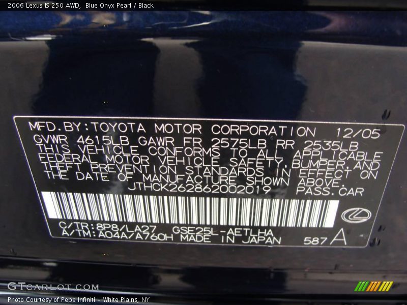 Blue Onyx Pearl / Black 2006 Lexus IS 250 AWD