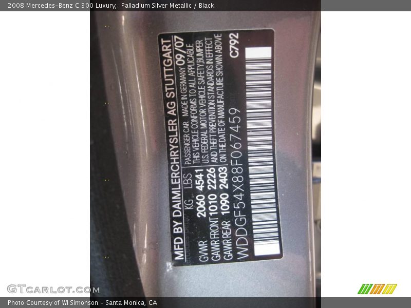 Palladium Silver Metallic / Black 2008 Mercedes-Benz C 300 Luxury