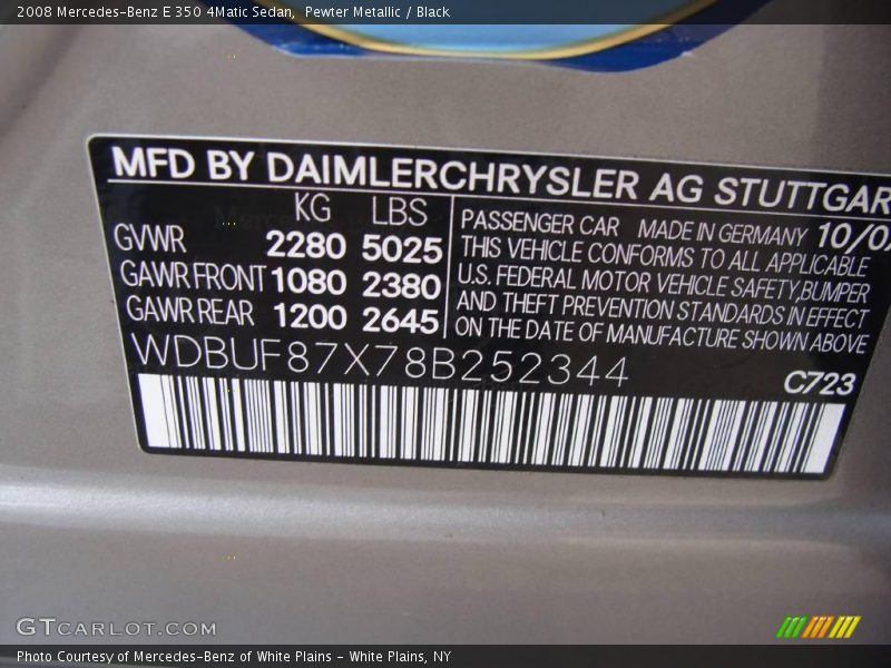 Pewter Metallic / Black 2008 Mercedes-Benz E 350 4Matic Sedan