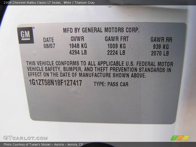 White / Titanium Gray 2008 Chevrolet Malibu Classic LT Sedan