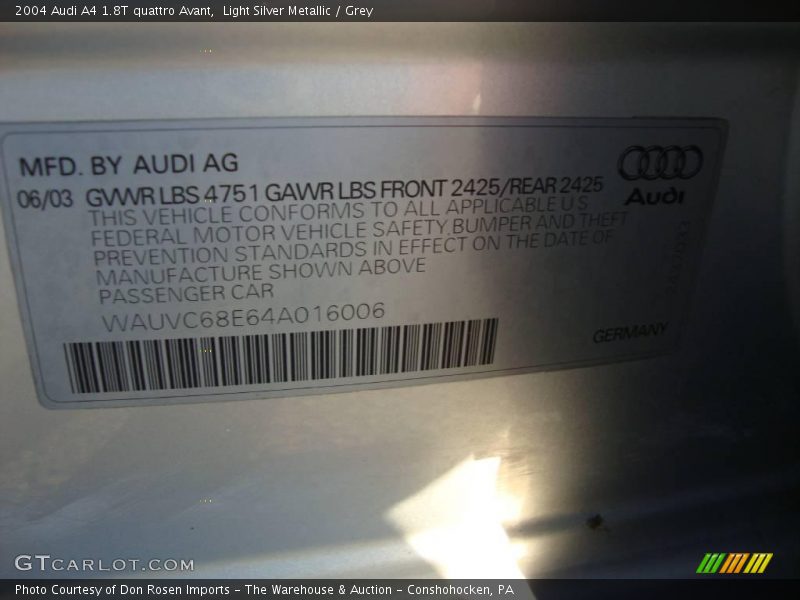 Light Silver Metallic / Grey 2004 Audi A4 1.8T quattro Avant