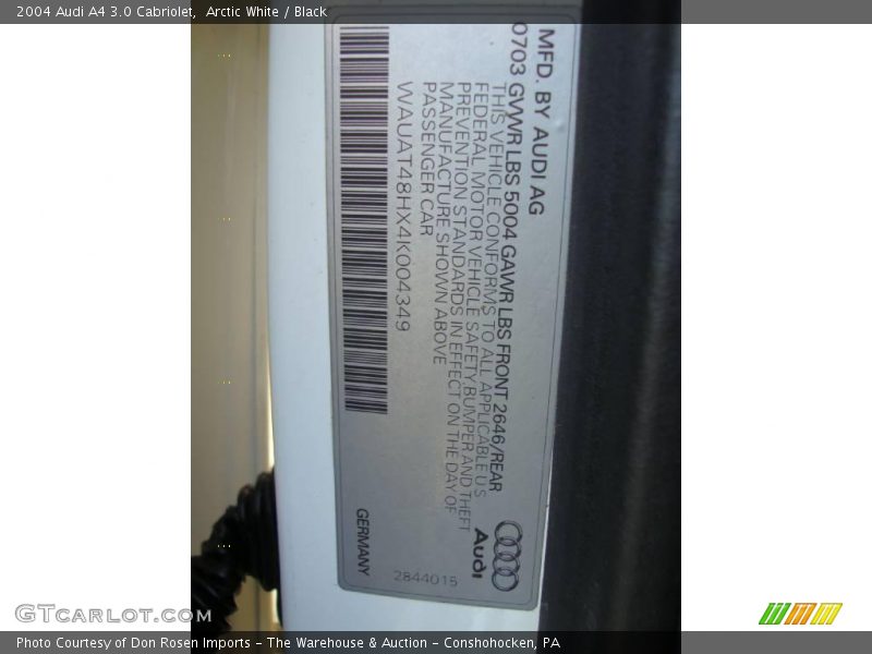 Arctic White / Black 2004 Audi A4 3.0 Cabriolet