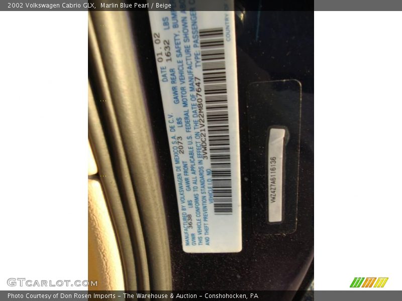 Marlin Blue Pearl / Beige 2002 Volkswagen Cabrio GLX
