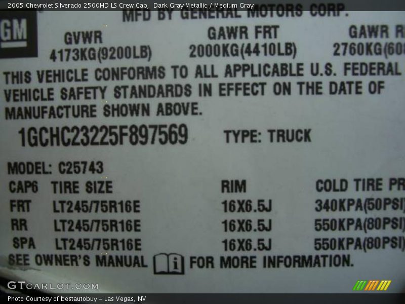 Dark Gray Metallic / Medium Gray 2005 Chevrolet Silverado 2500HD LS Crew Cab