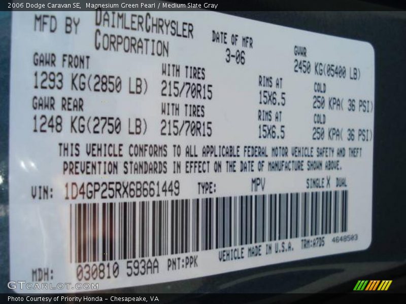 Magnesium Green Pearl / Medium Slate Gray 2006 Dodge Caravan SE
