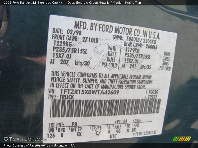 Deep Emerald Green Metallic / Medium Prairie Tan 1998 Ford Ranger XLT Extended Cab 4x4
