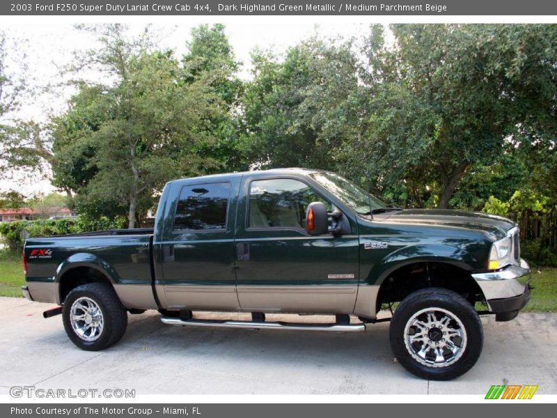 Dark Highland Green Metallic / Medium Parchment Beige 2003 Ford F250 Super Duty Lariat Crew Cab 4x4