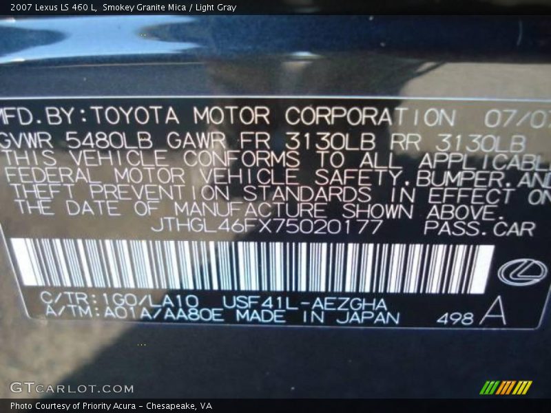 Smokey Granite Mica / Light Gray 2007 Lexus LS 460 L