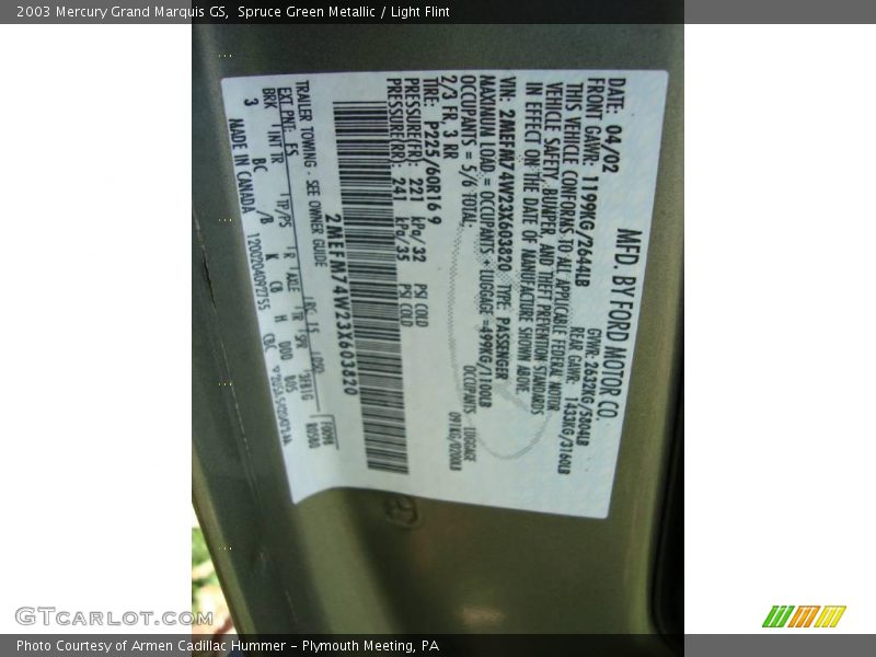 Spruce Green Metallic / Light Flint 2003 Mercury Grand Marquis GS