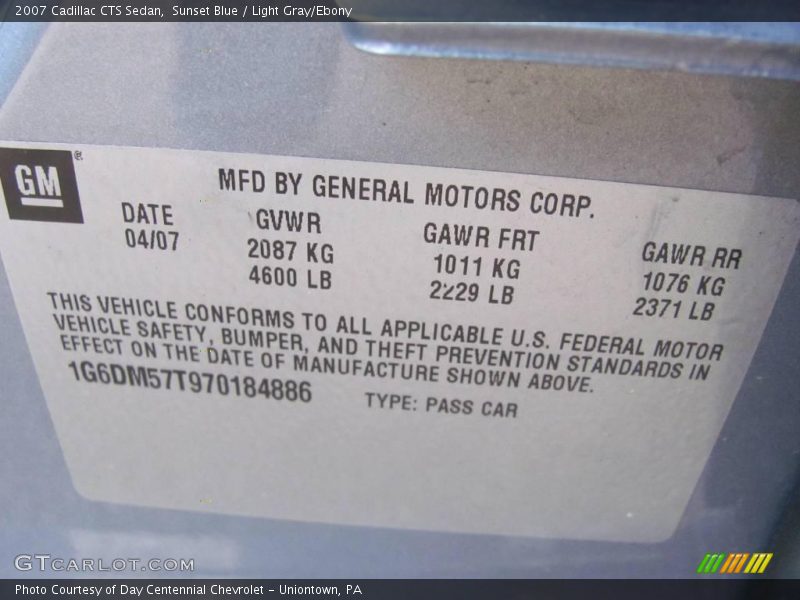 Sunset Blue / Light Gray/Ebony 2007 Cadillac CTS Sedan