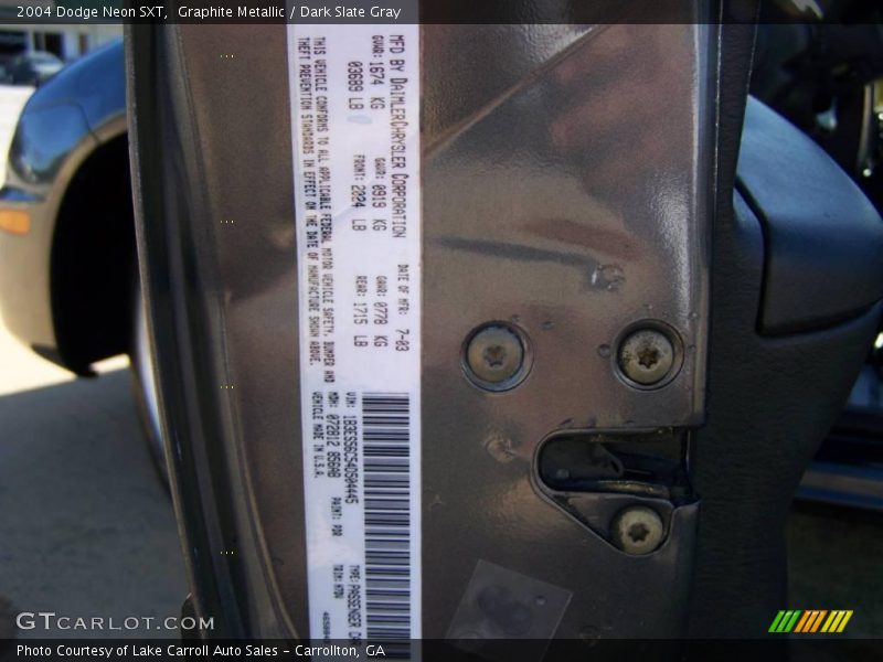 Graphite Metallic / Dark Slate Gray 2004 Dodge Neon SXT