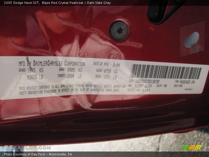 Blaze Red Crystal Pearlcoat / Dark Slate Gray 2005 Dodge Neon SXT