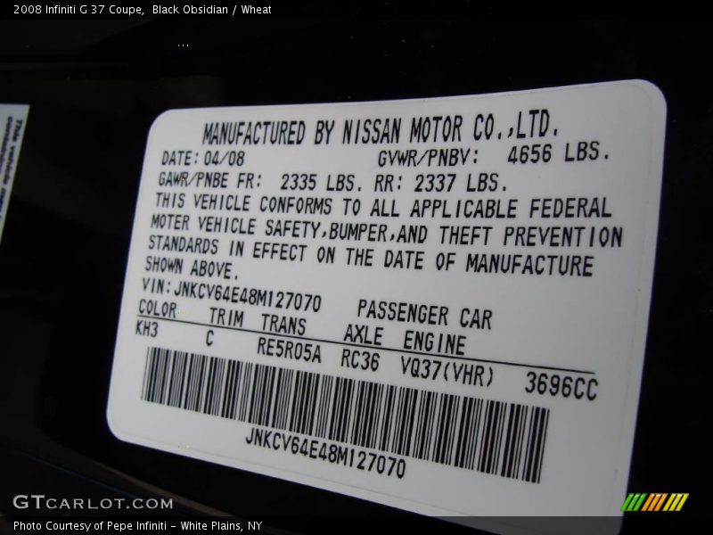 Black Obsidian / Wheat 2008 Infiniti G 37 Coupe