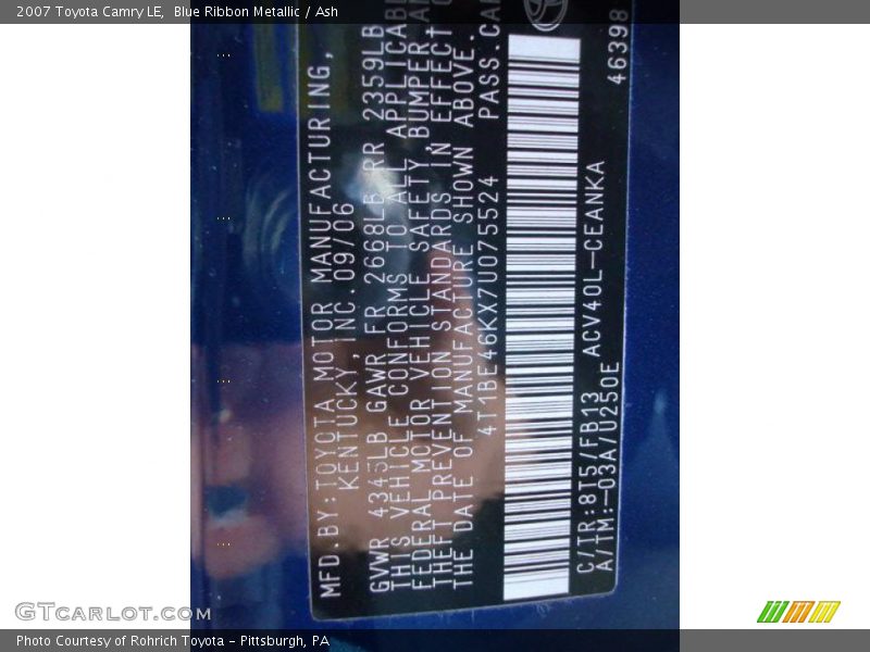 Blue Ribbon Metallic / Ash 2007 Toyota Camry LE