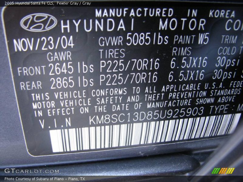 Pewter Gray / Gray 2005 Hyundai Santa Fe GLS