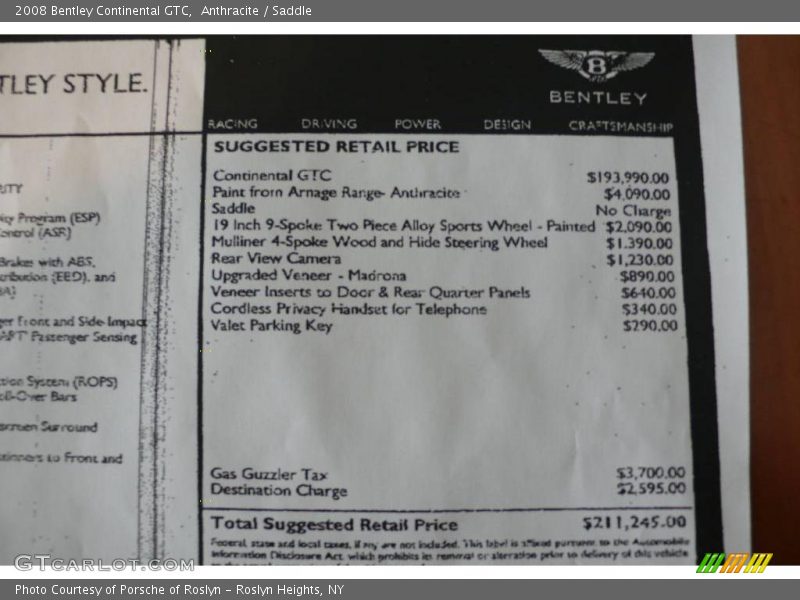 Anthracite / Saddle 2008 Bentley Continental GTC