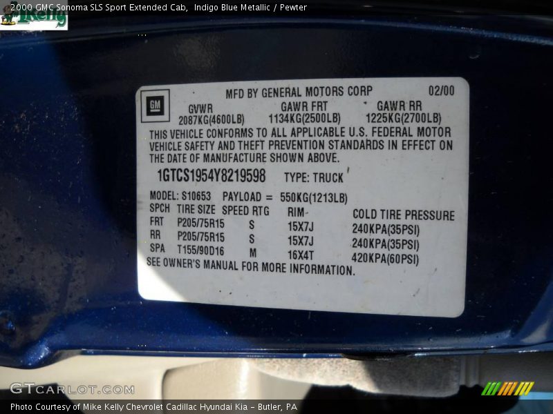 Indigo Blue Metallic / Pewter 2000 GMC Sonoma SLS Sport Extended Cab