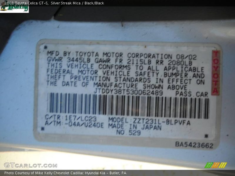 Silver Streak Mica / Black/Black 2003 Toyota Celica GT-S
