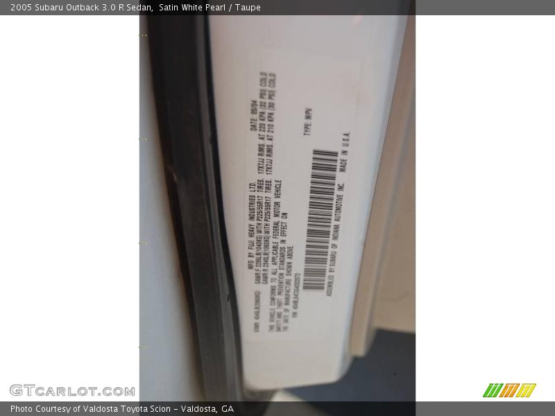 Satin White Pearl / Taupe 2005 Subaru Outback 3.0 R Sedan