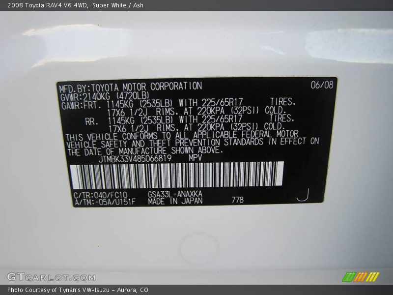 Super White / Ash 2008 Toyota RAV4 V6 4WD