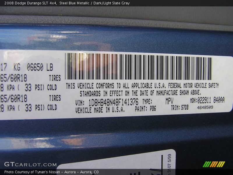 Steel Blue Metallic / Dark/Light Slate Gray 2008 Dodge Durango SLT 4x4