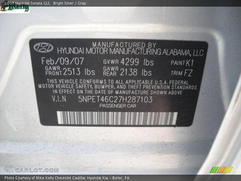 Bright Silver / Gray 2007 Hyundai Sonata GLS