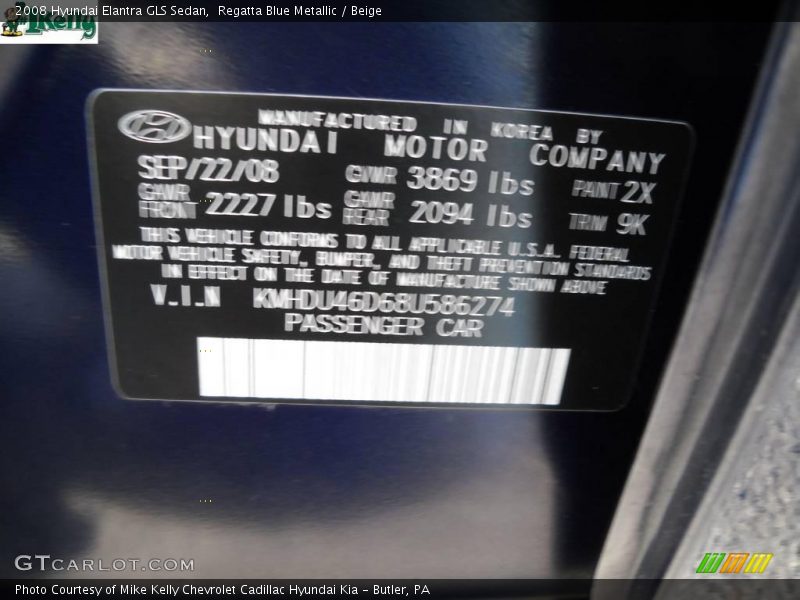 Regatta Blue Metallic / Beige 2008 Hyundai Elantra GLS Sedan