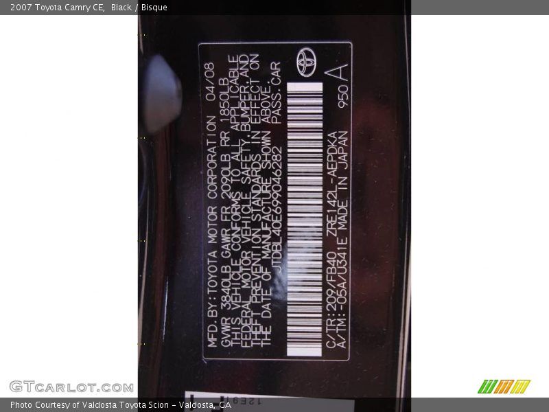 Black / Bisque 2007 Toyota Camry CE