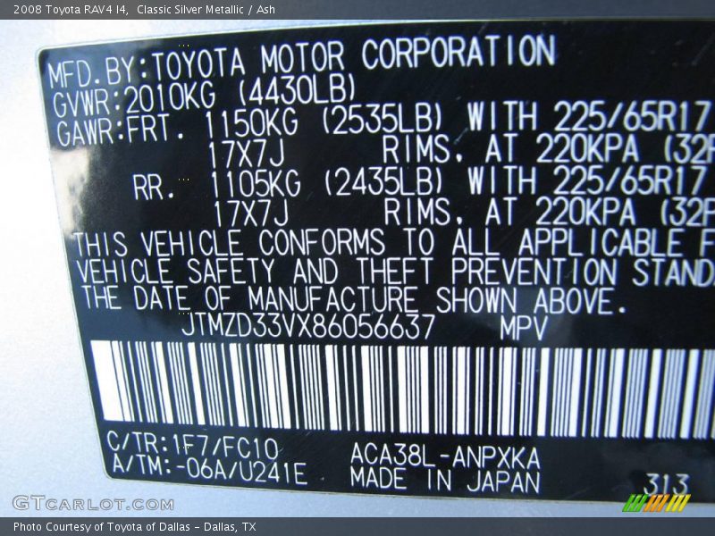 Classic Silver Metallic / Ash 2008 Toyota RAV4 I4