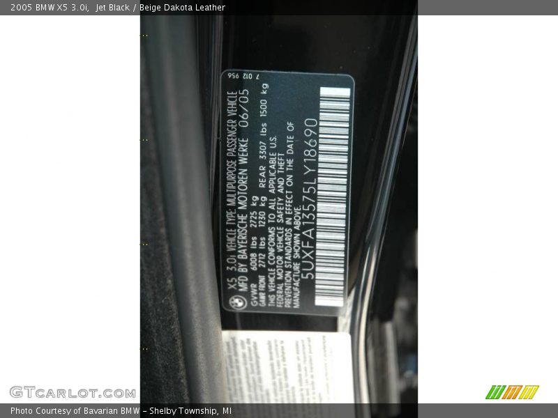 Jet Black / Beige Dakota Leather 2005 BMW X5 3.0i