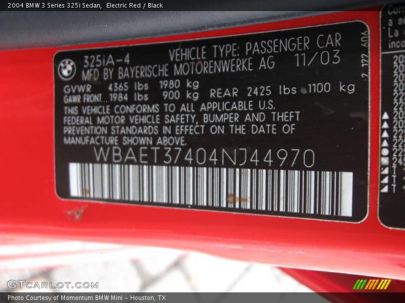 Electric Red / Black 2004 BMW 3 Series 325i Sedan