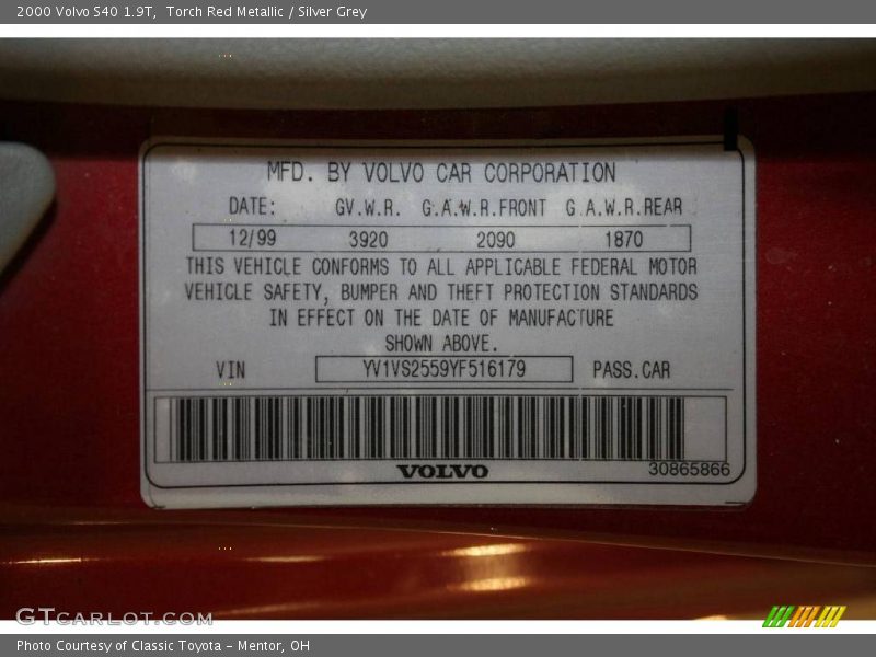 Torch Red Metallic / Silver Grey 2000 Volvo S40 1.9T