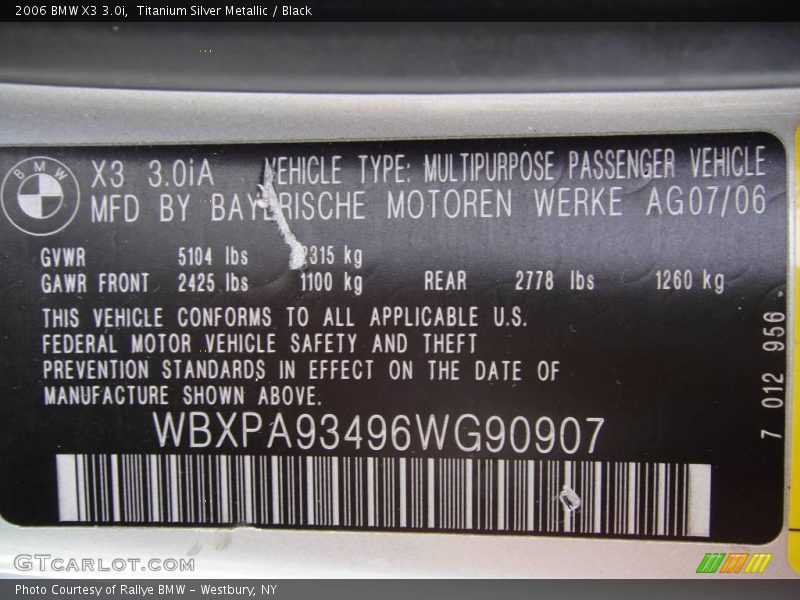 Titanium Silver Metallic / Black 2006 BMW X3 3.0i