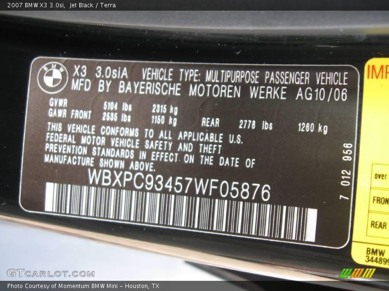 Jet Black / Terra 2007 BMW X3 3.0si