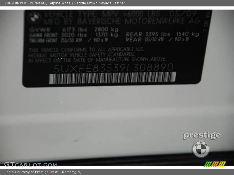 Alpine White / Saddle Brown Nevada Leather 2009 BMW X5 xDrive48i