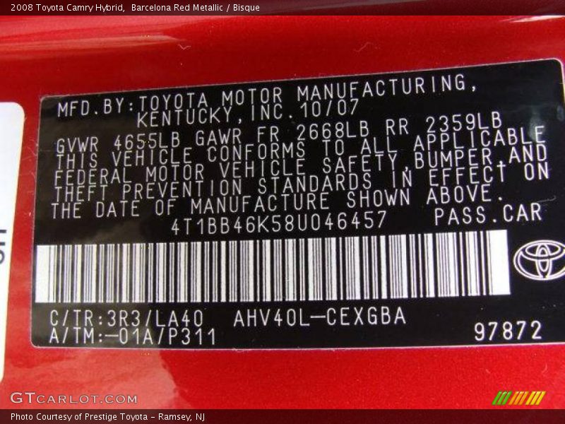 Barcelona Red Metallic / Bisque 2008 Toyota Camry Hybrid
