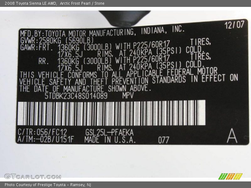 Arctic Frost Pearl / Stone 2008 Toyota Sienna LE AWD