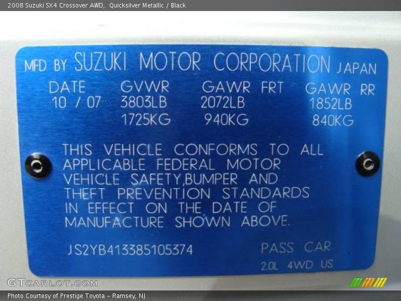 Quicksilver Metallic / Black 2008 Suzuki SX4 Crossover AWD