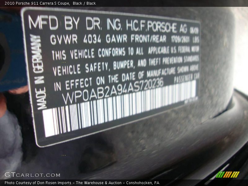 Black / Black 2010 Porsche 911 Carrera S Coupe