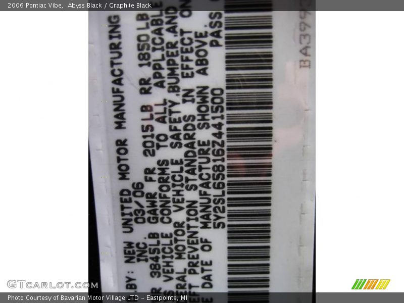 Abyss Black / Graphite Black 2006 Pontiac Vibe