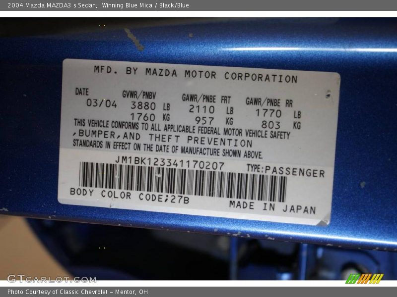 Winning Blue Mica / Black/Blue 2004 Mazda MAZDA3 s Sedan