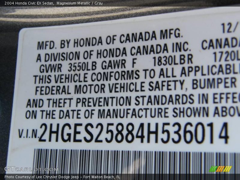 Magnesium Metallic / Gray 2004 Honda Civic EX Sedan