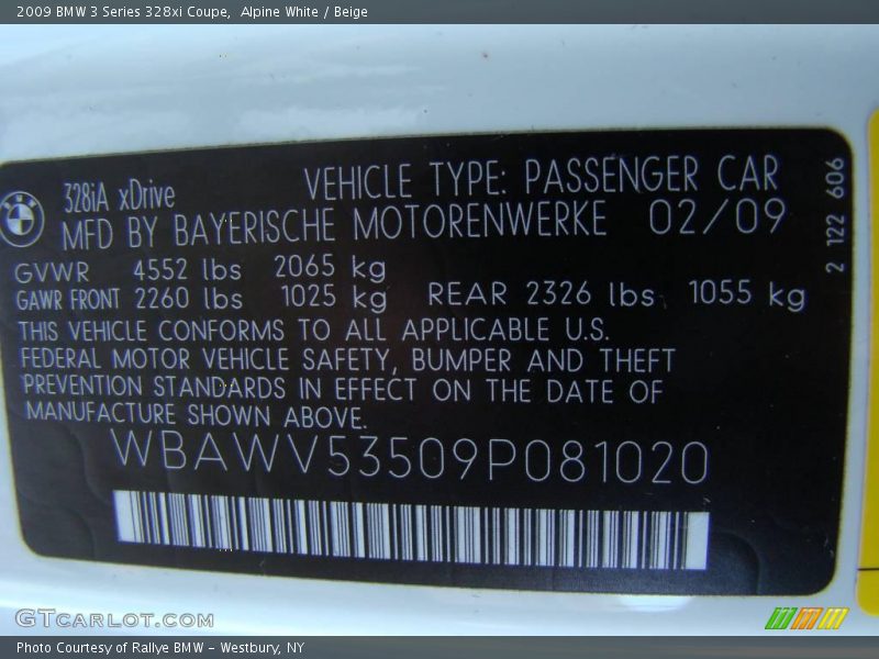 Alpine White / Beige 2009 BMW 3 Series 328xi Coupe