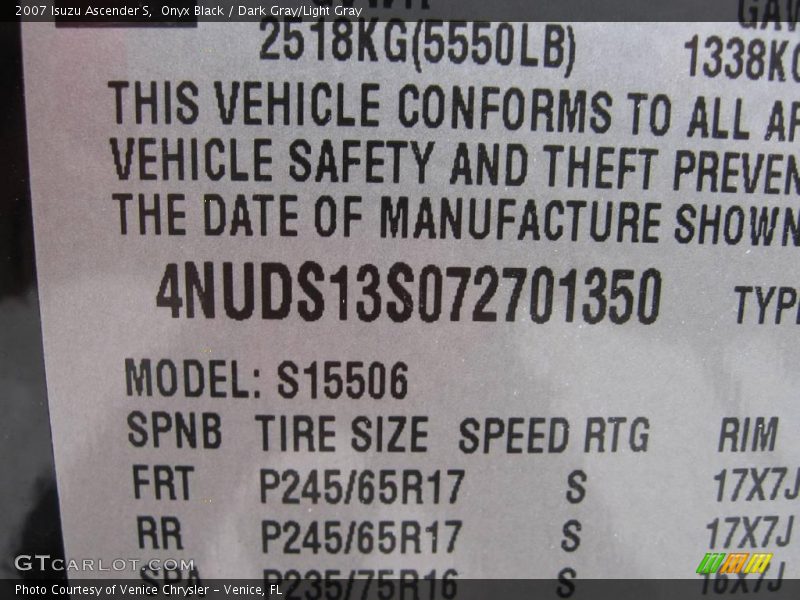 Onyx Black / Dark Gray/Light Gray 2007 Isuzu Ascender S