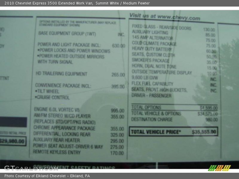 Summit White / Medium Pewter 2010 Chevrolet Express 3500 Extended Work Van