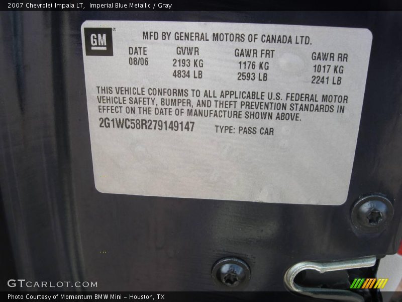 Imperial Blue Metallic / Gray 2007 Chevrolet Impala LT