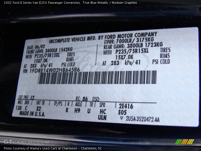True Blue Metallic / Medium Graphite 2002 Ford E Series Van E150 Passenger Conversion