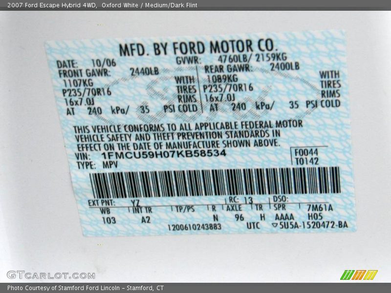 Oxford White / Medium/Dark Flint 2007 Ford Escape Hybrid 4WD