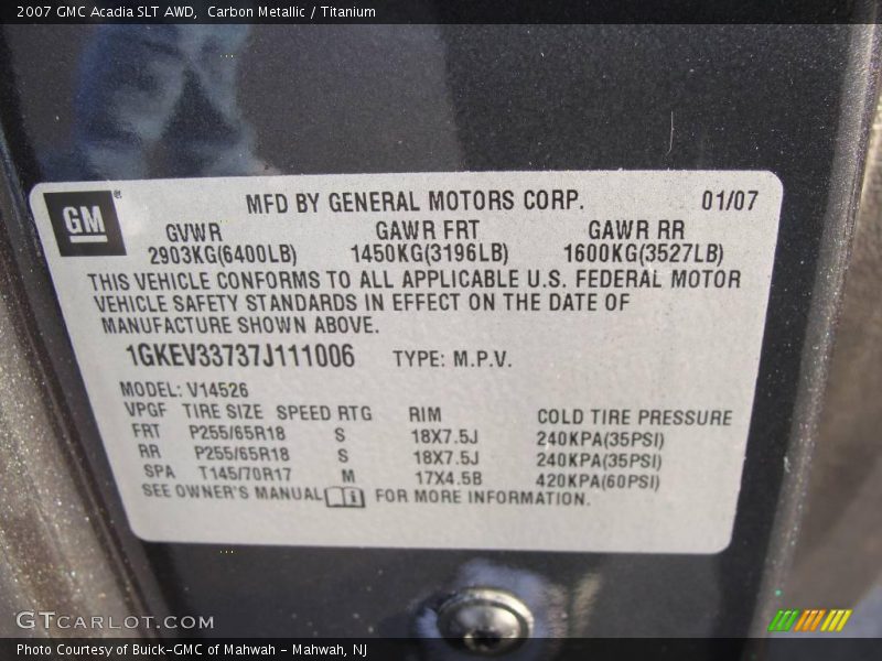 Carbon Metallic / Titanium 2007 GMC Acadia SLT AWD